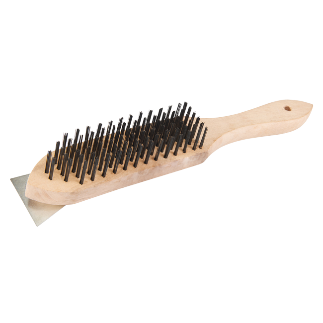 Brosse métallique à manche en bois et racloir