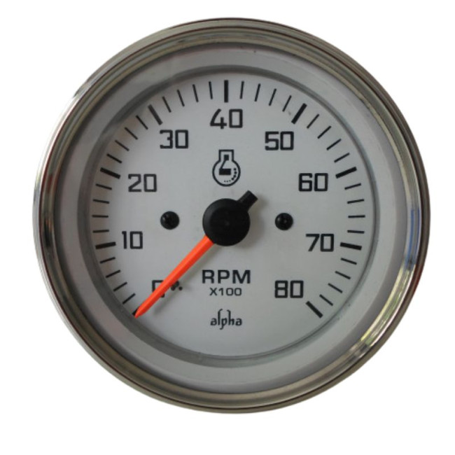 85mm Tachometer 4-6-8 Zylinder 6V Weißer Hintergrund