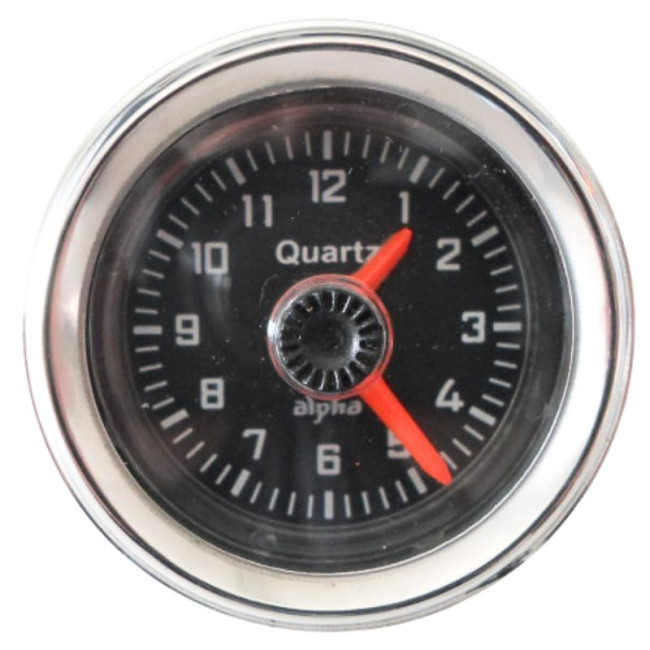 Horloge 6 V et 12 V Fond noir / tour chrome / aiguille orange
