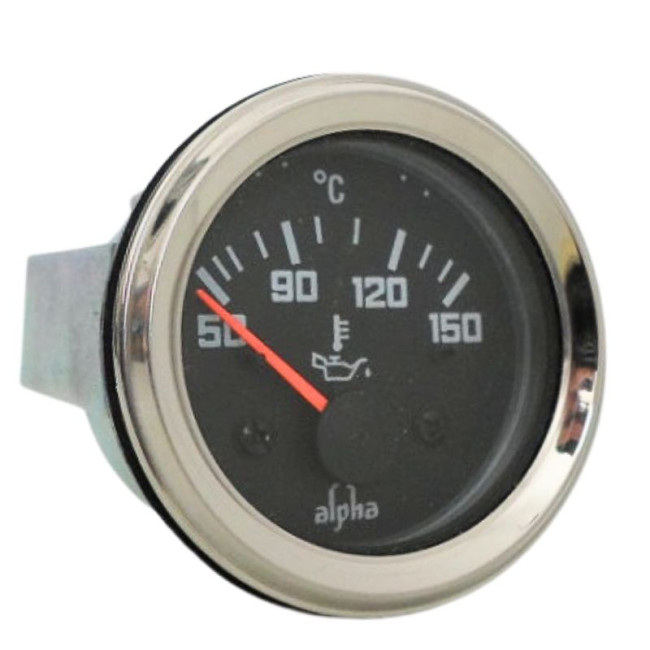 Jauge de température d'huile 6V fond noir / tour chrome