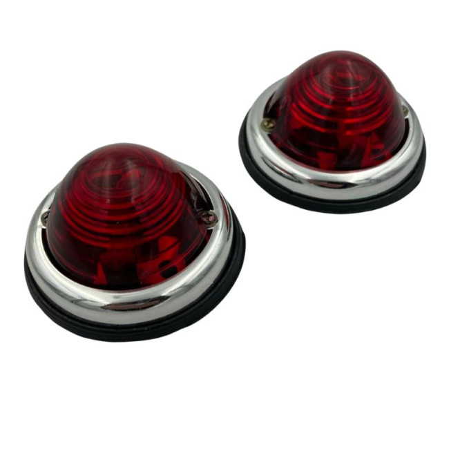 Paire de feux ronds rouges 70mm cerclage chrome