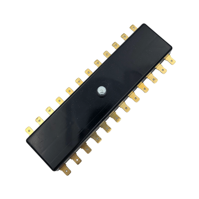 Boîte à fusibles stéatite 12 voies couvercle noir avec connexion cosses plates